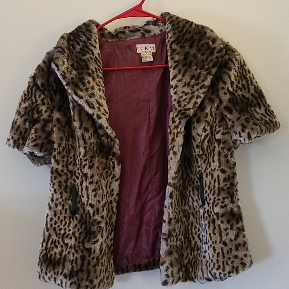 Faux Fur Jacket - Size L - Leopard Print